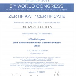 Сертификат об участии в 8-й Конференции Международной Ассоциации Эстетической Стоматологии
